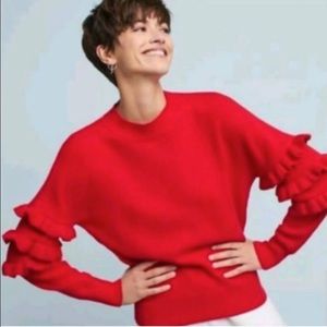 Anthropologie Line and Dot Red Ruffle Sweater S